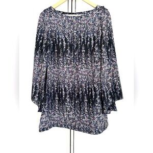 Topshop Black Floral Bell Sleeve Mini Shift‎ Dress Size 2 Mod Classic Fairy